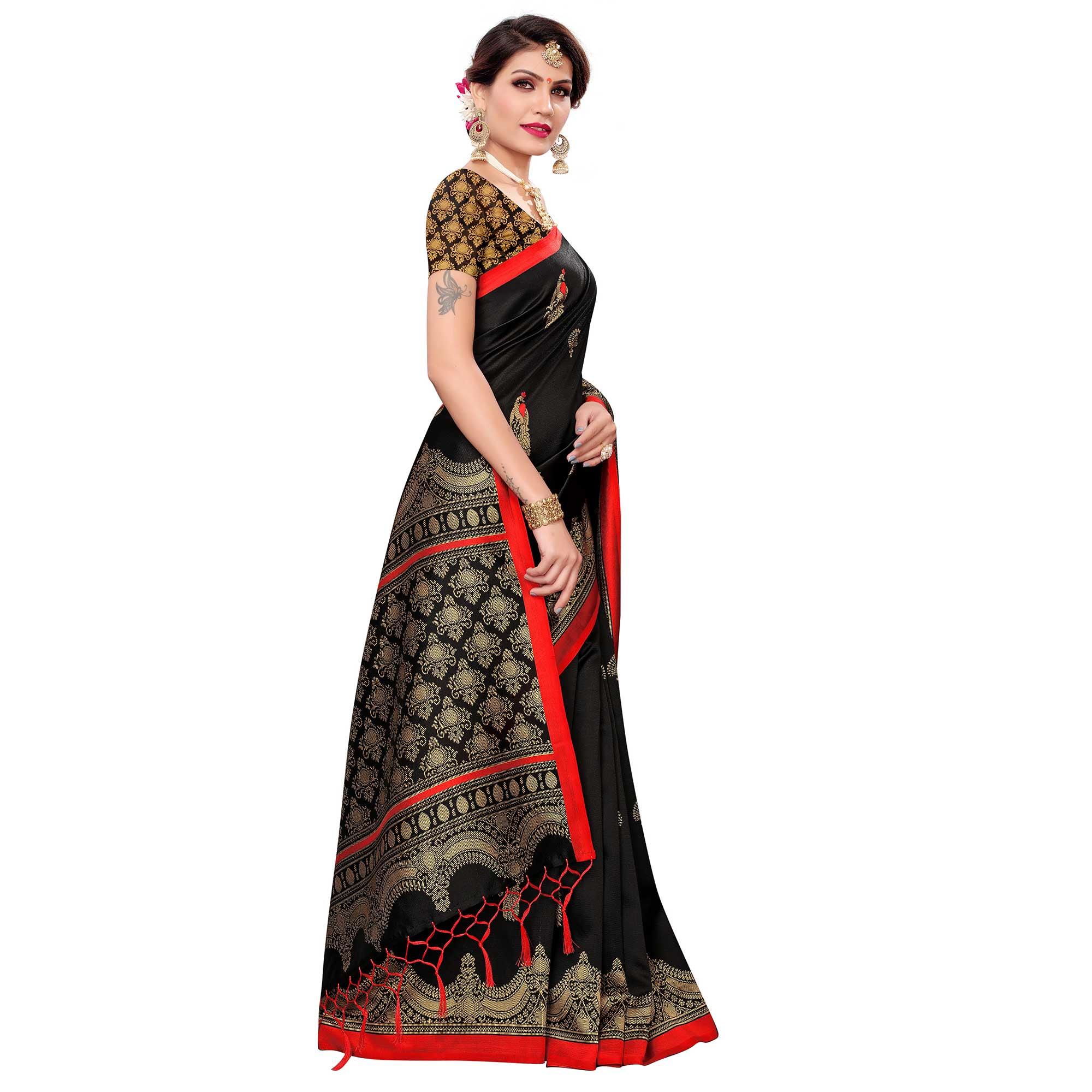Radiant Black Colored Festive Wear Art Silk Saree - Peachmode