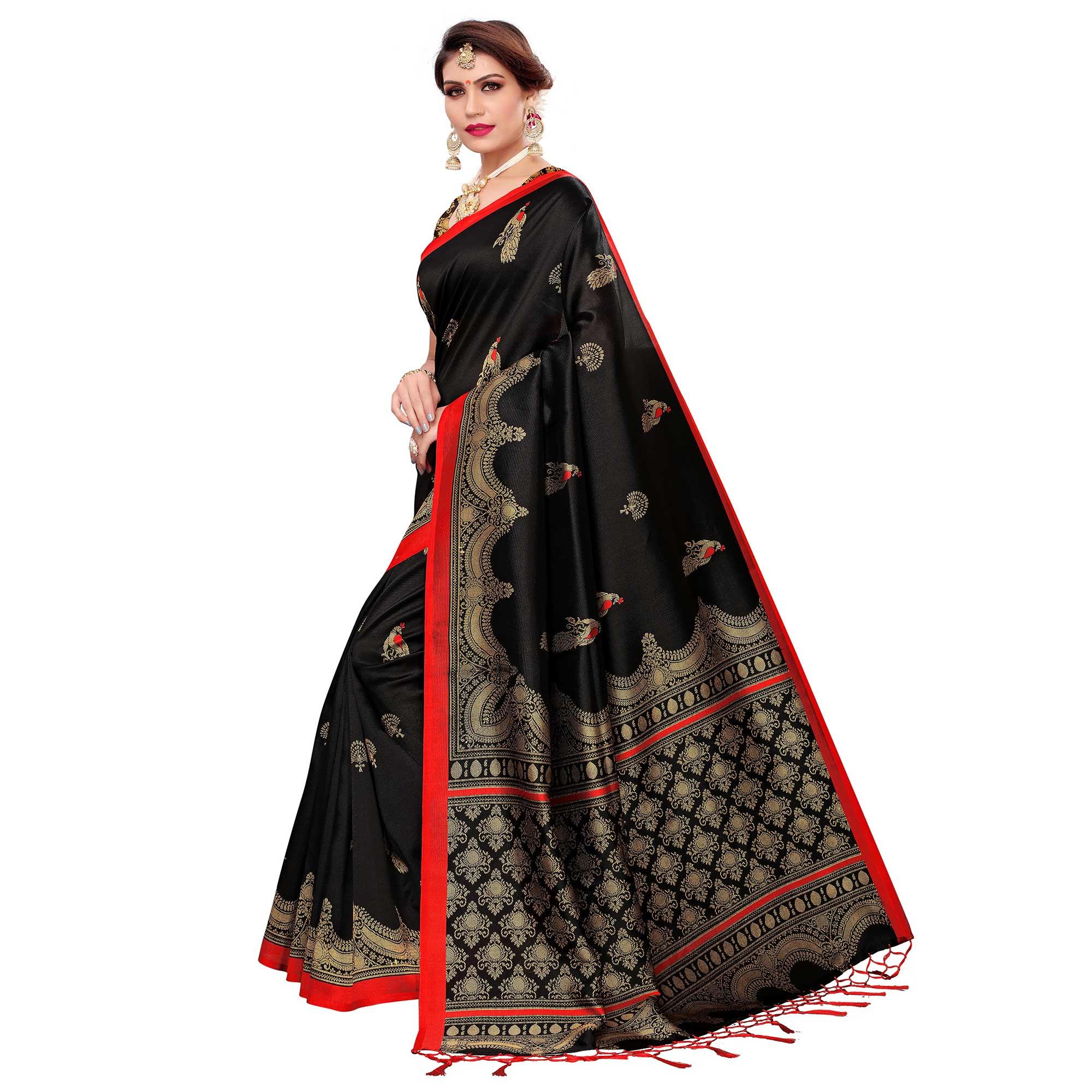 Radiant Black Colored Festive Wear Art Silk Saree - Peachmode