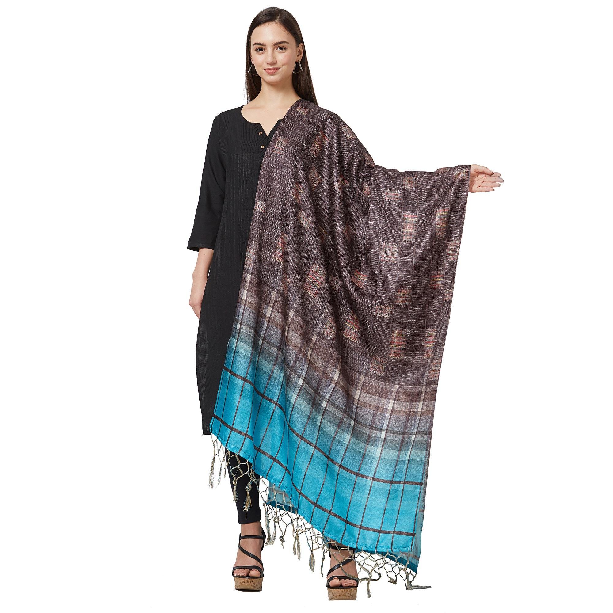 Radiant Brown Colored Casual Printed Pashmina Silk Dupatta - Peachmode