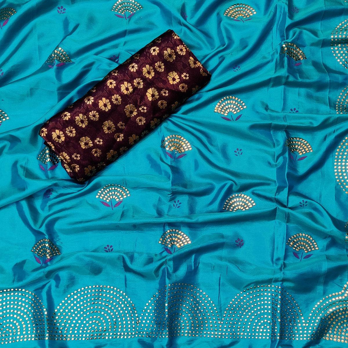 Radiant Ferozi Colored Festive Wear Woven Two Tone Sana Silk Saree - Peachmode