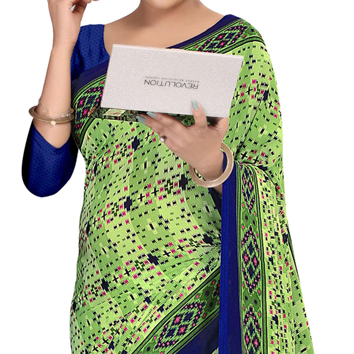 Radiant Green Colored Casual Wear Printed Georgette Saree - Peachmode