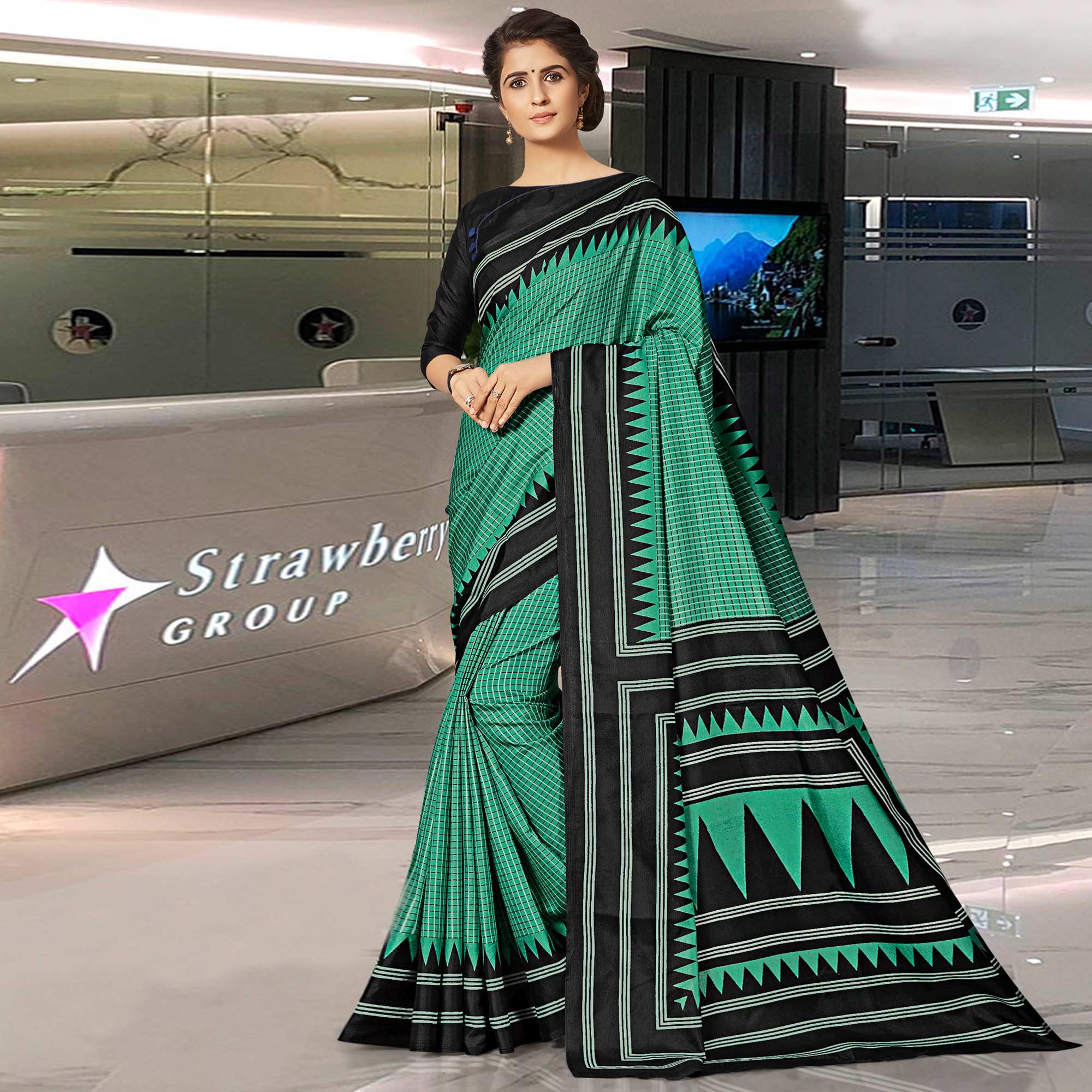 Radiant Green Coloured Casual Wear Printed Art Silk Saree - Peachmode