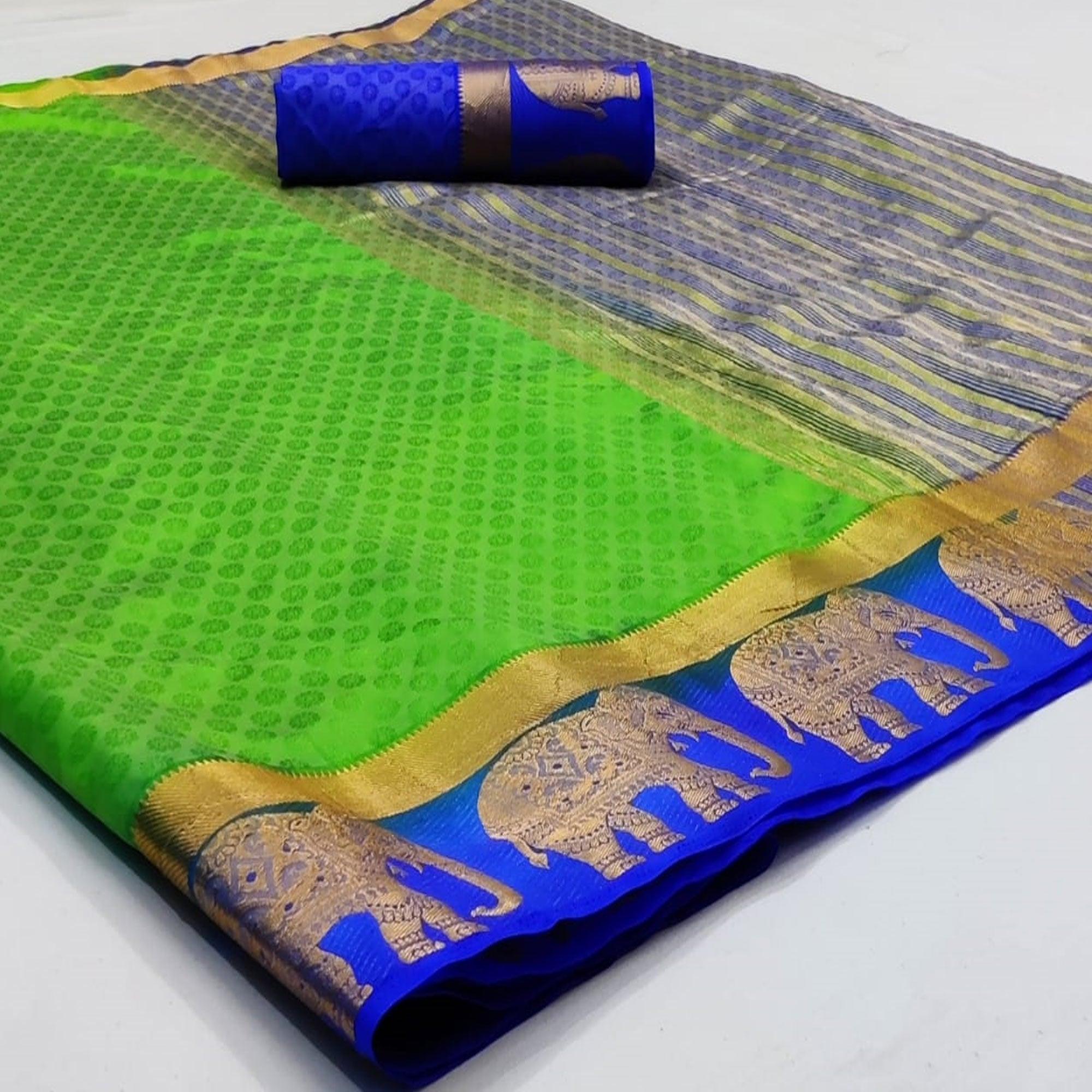 Radiant Green Coloured Festive Wear Woven Art Silk Saree - Peachmode