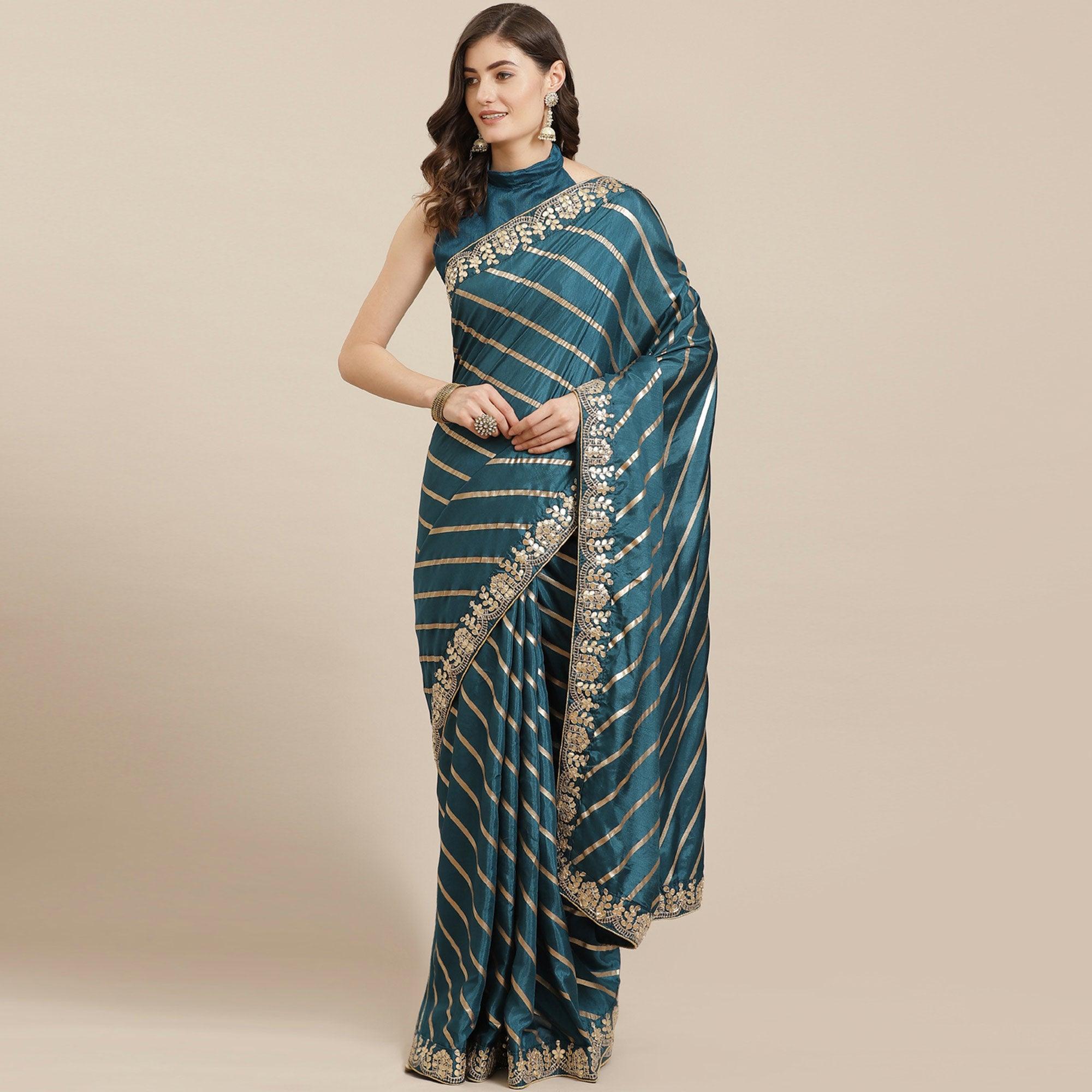 Radiant Green Coloured Partywear Printed Dola Silk Saree - Peachmode