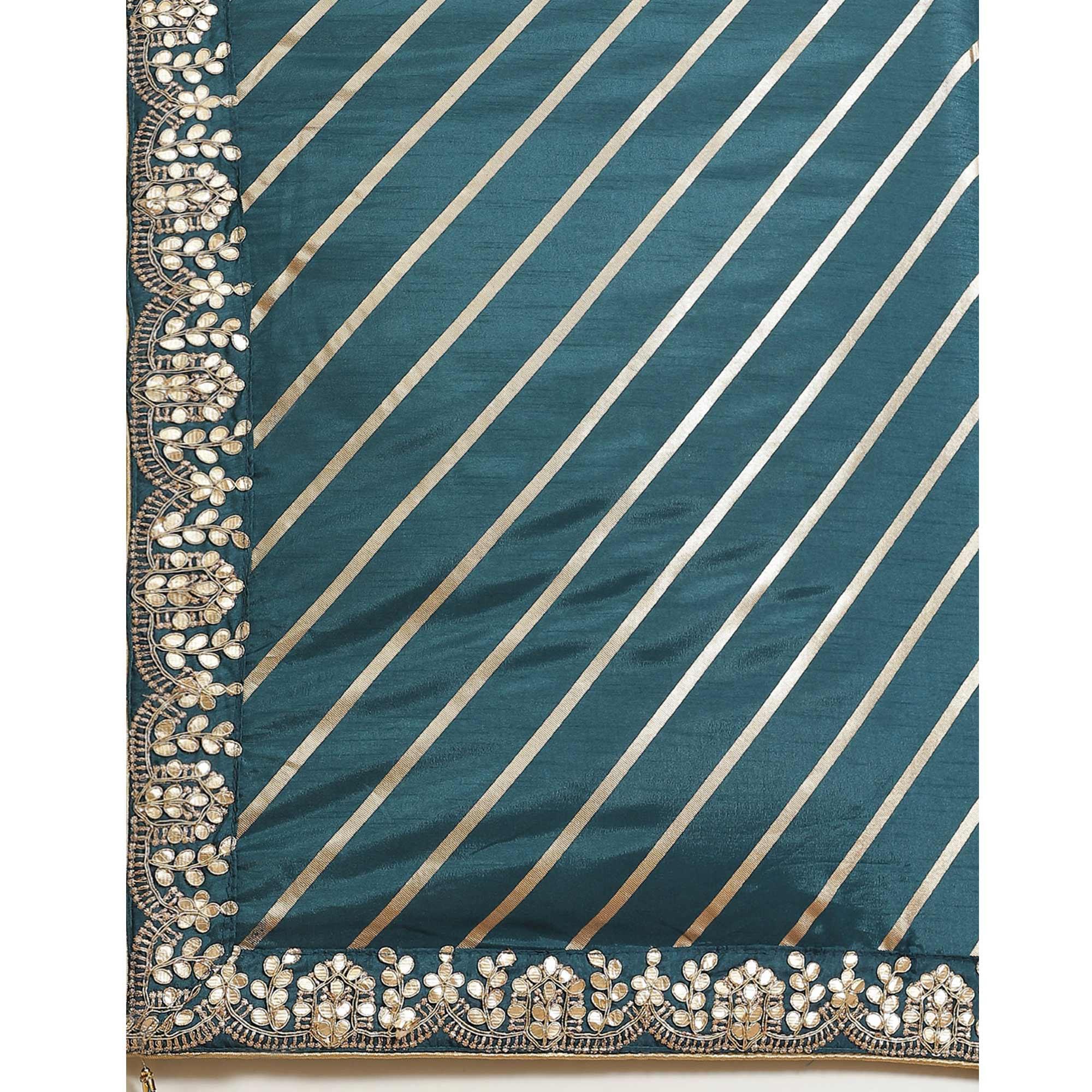 Radiant Green Coloured Partywear Printed Dola Silk Saree - Peachmode