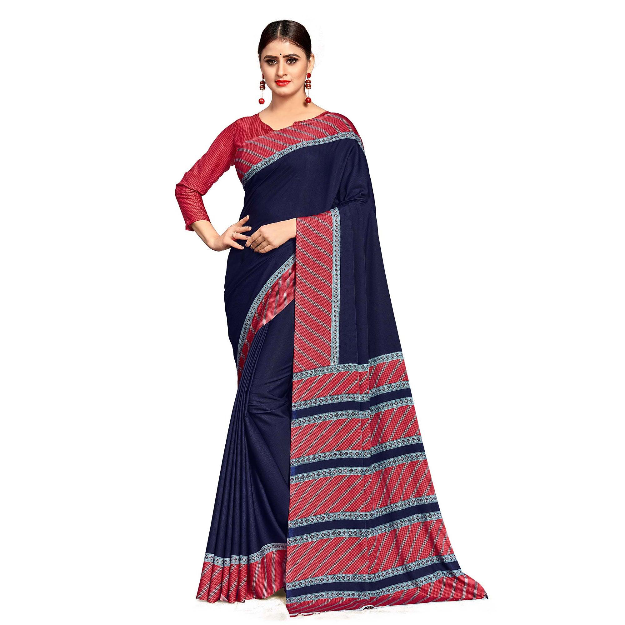 Radiant Navy Blue Colored Casual Wear Printed Crepe Saree - Peachmode