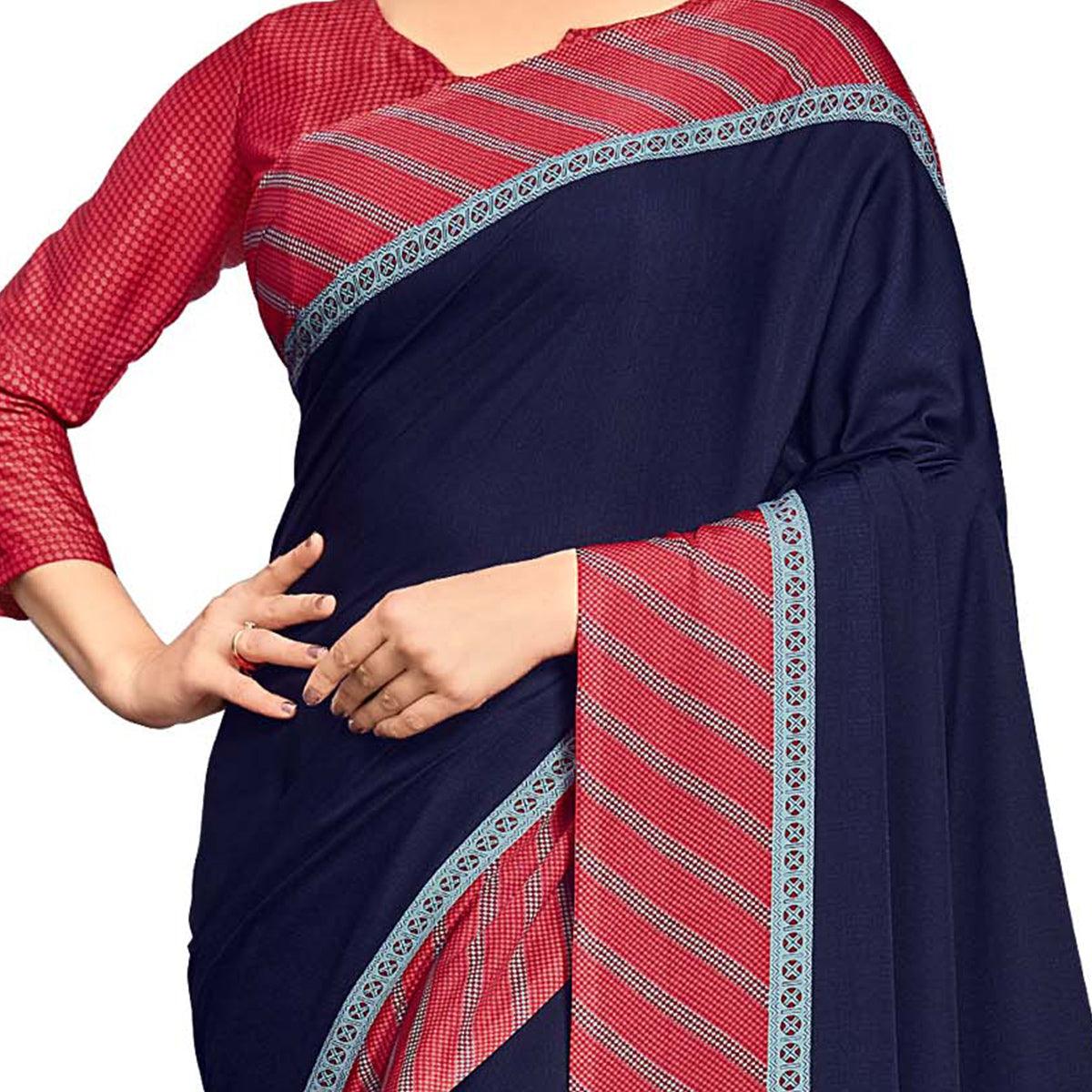 Radiant Navy Blue Colored Casual Wear Printed Crepe Saree - Peachmode