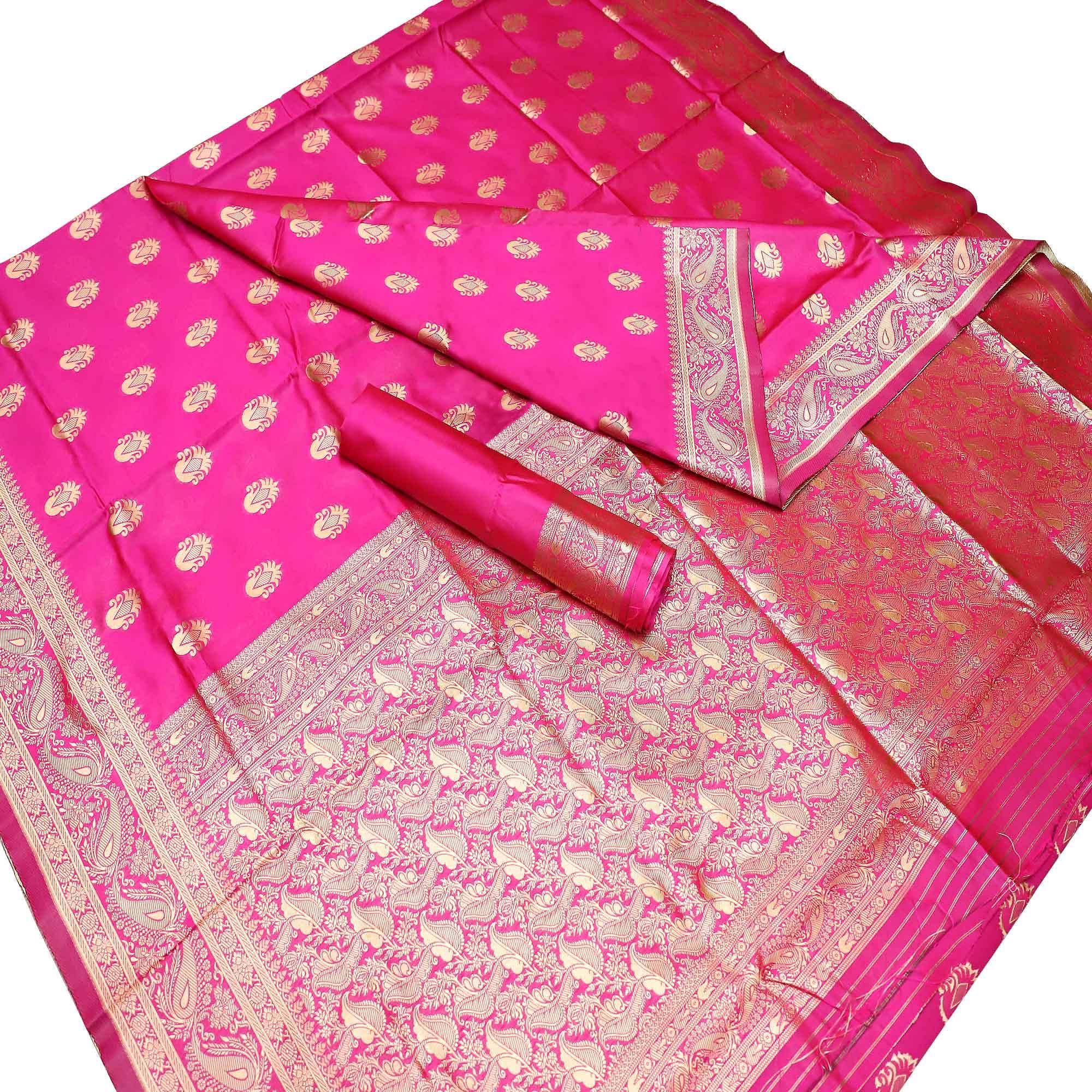 Radiant Pink Colored Festive Wear Woven Kota Art Silk Banarasi Saree - Peachmode