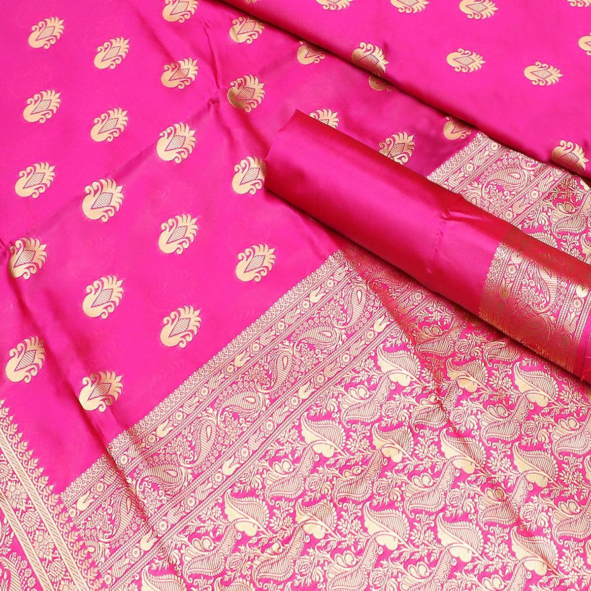 Radiant Pink Colored Festive Wear Woven Kota Art Silk Banarasi Saree - Peachmode