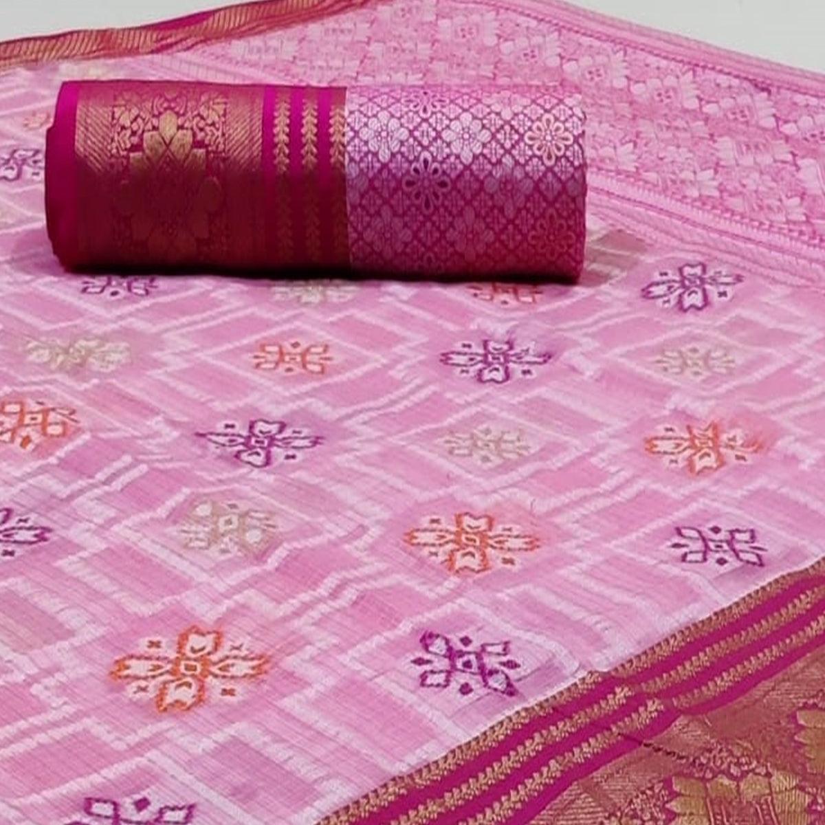 Radiant Pink Colored Festive Wear Woven Kota Silk Saree - Peachmode
