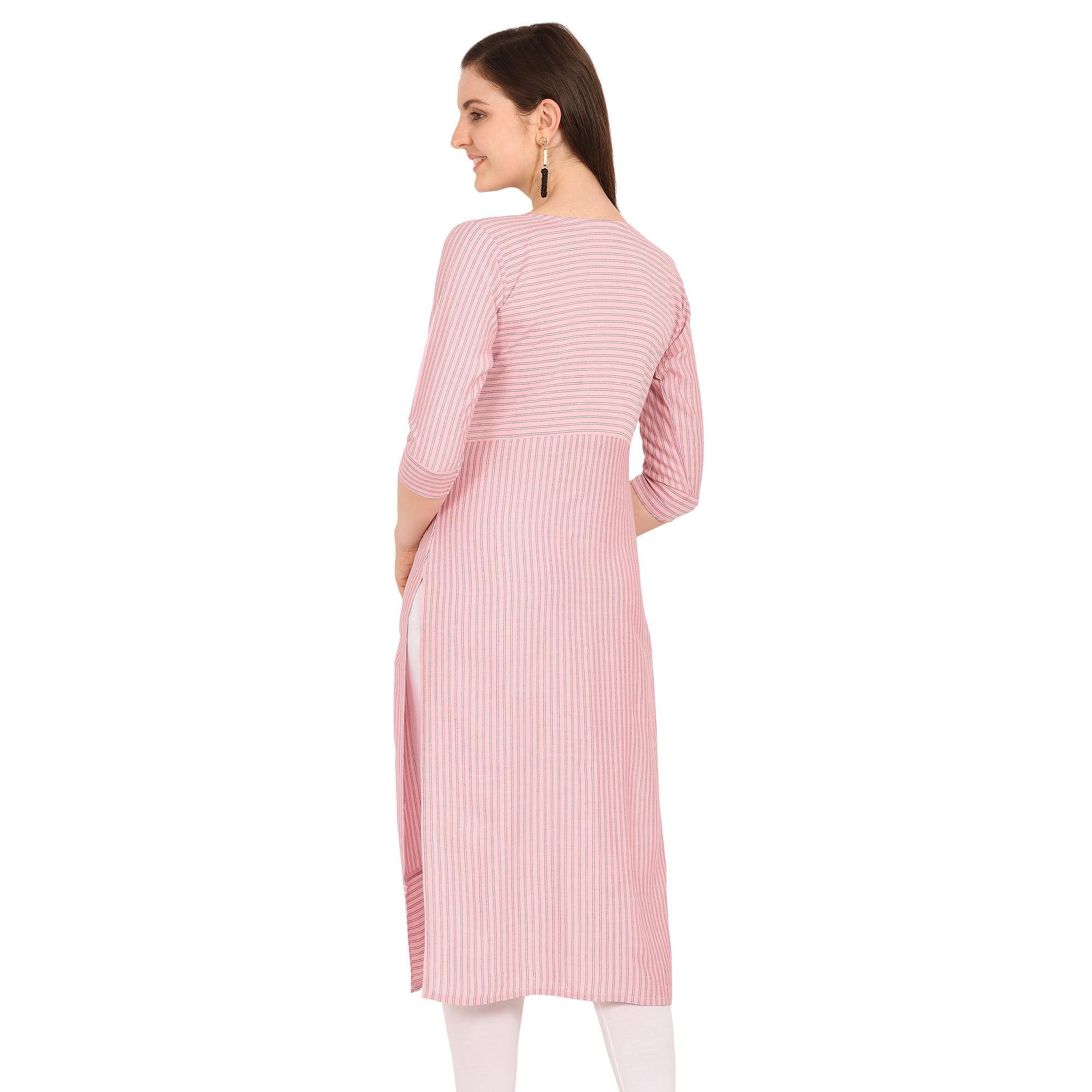 Radiant Pink Colored Party Wear Embellished Work Rayon Kurti - Peachmode
