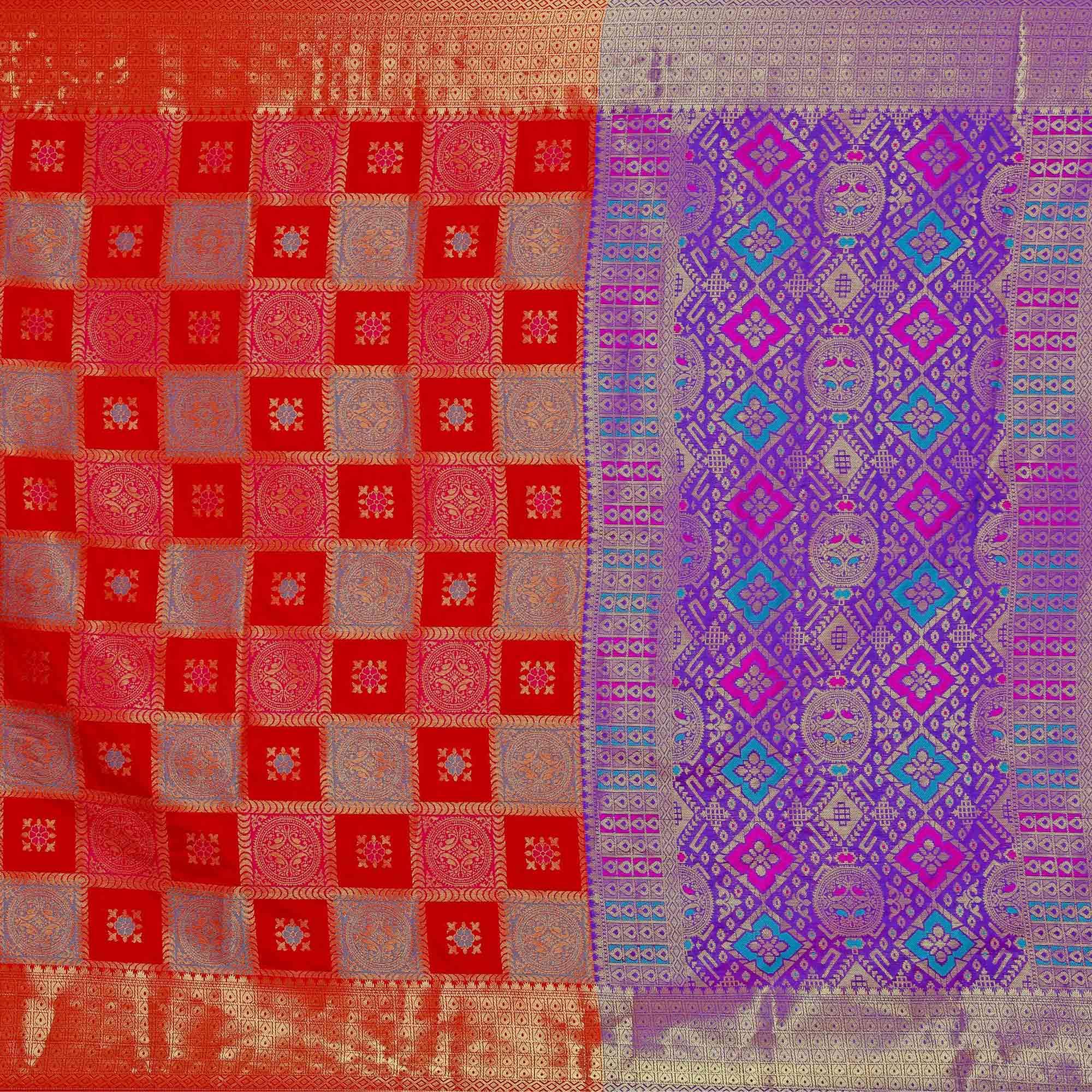 Radiant Red Colored Festive Wear Woven Banarasi Silk Saree - Peachmode