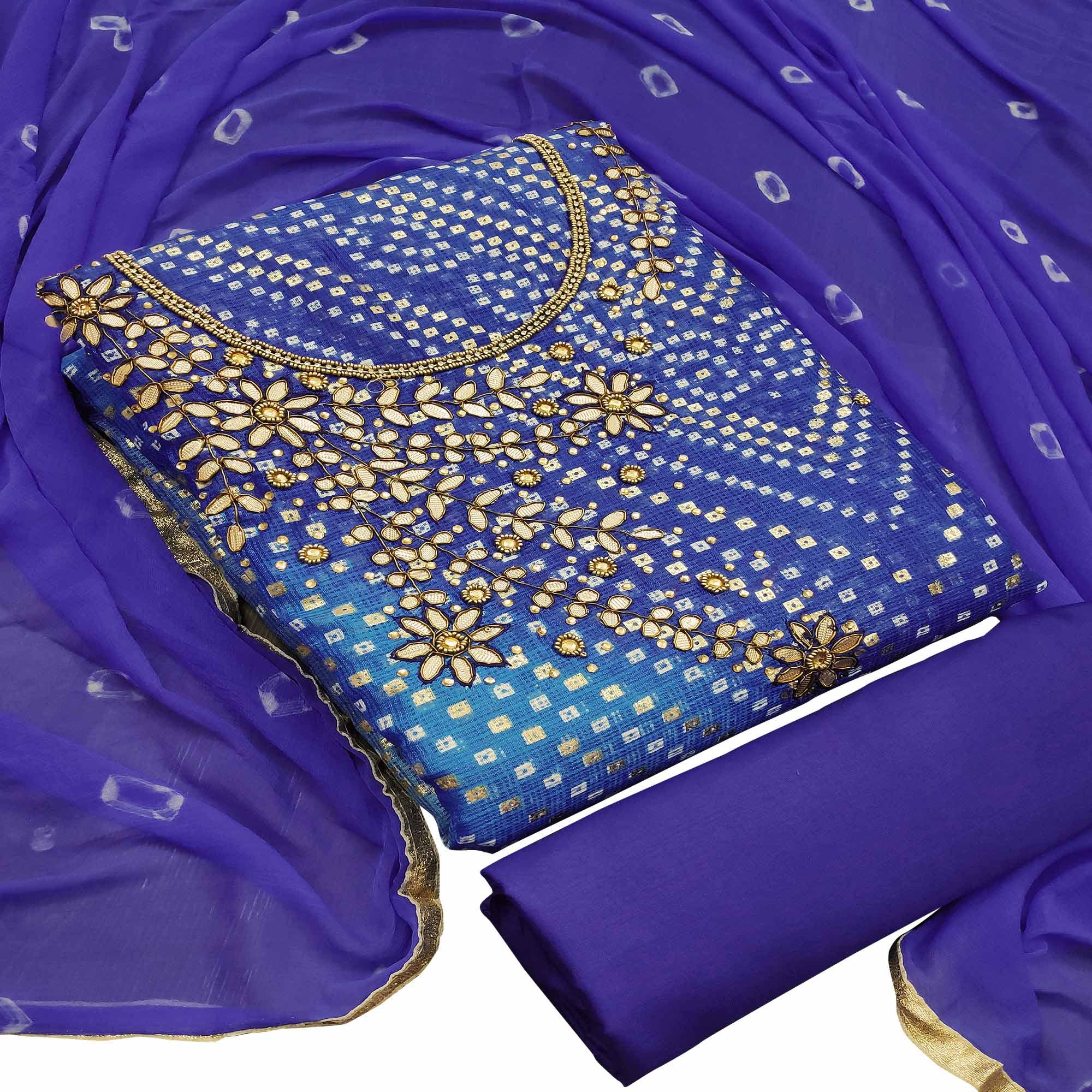 Radiant Violet Colored Casual Wear Embroidered Heavy Banarasi Silk Dress Material - Peachmode