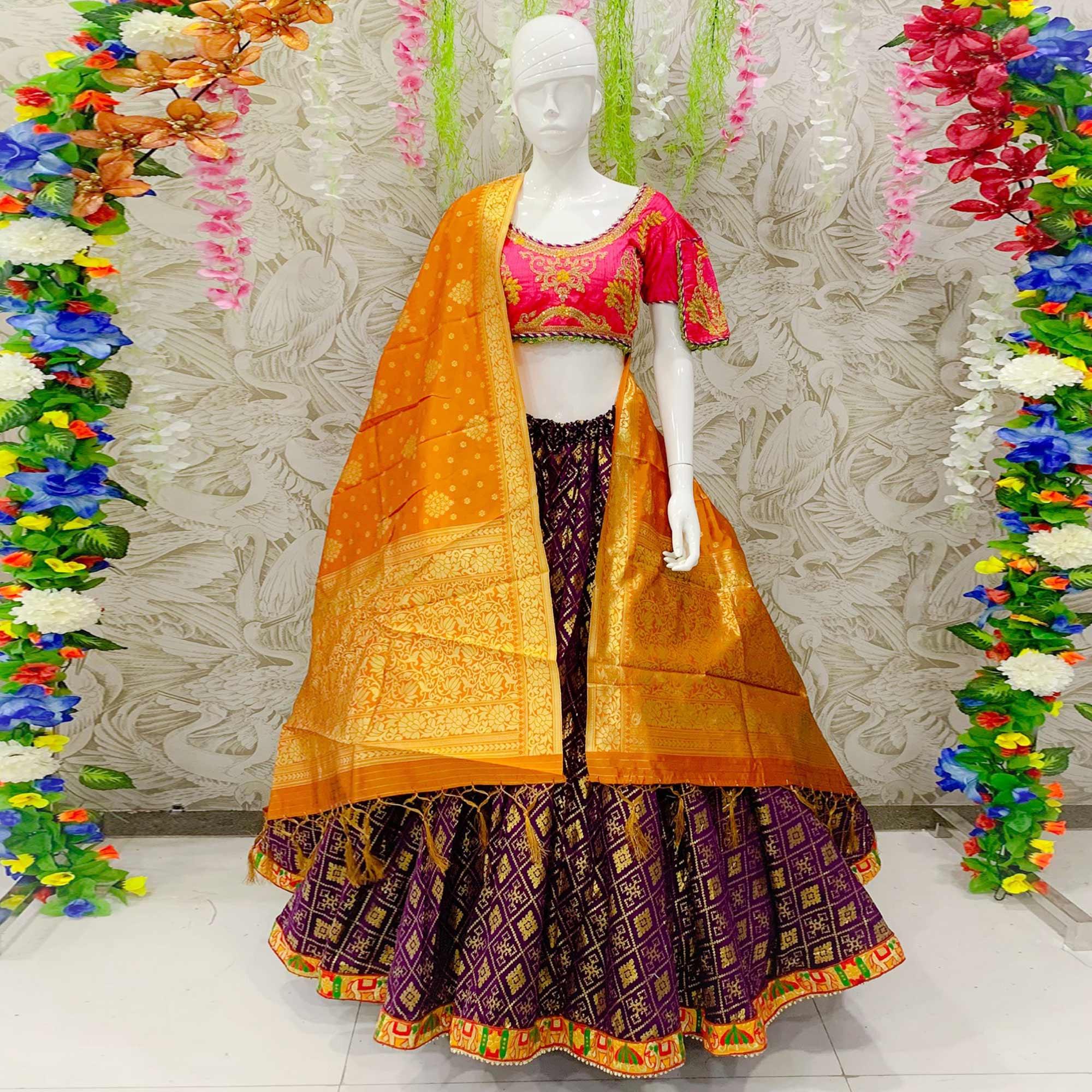 Radiant Wine Colored Designer Wedding Wear Woven Banarasi Silk Lehenga Choli - Peachmode