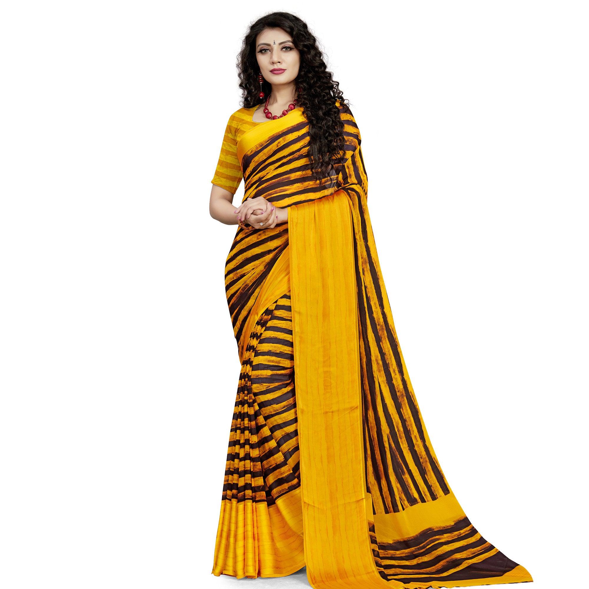 Radiant Yellow Colored Casual Wear Printed Georgette Saree - Peachmode