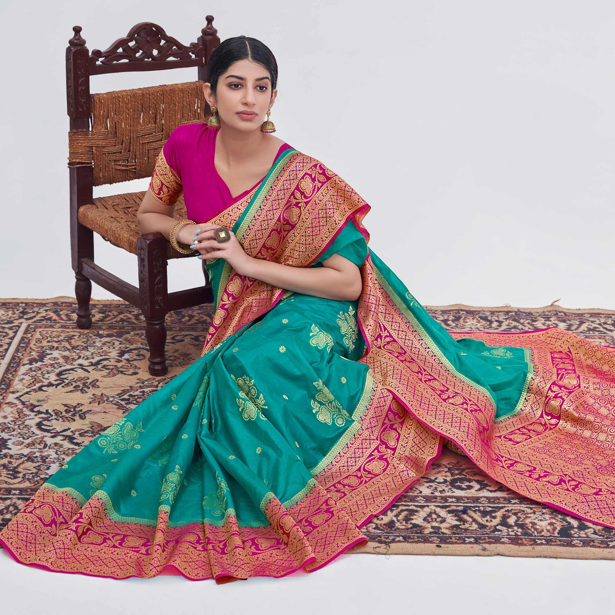 Ram Blue Woven Organza Saree - Peachmode