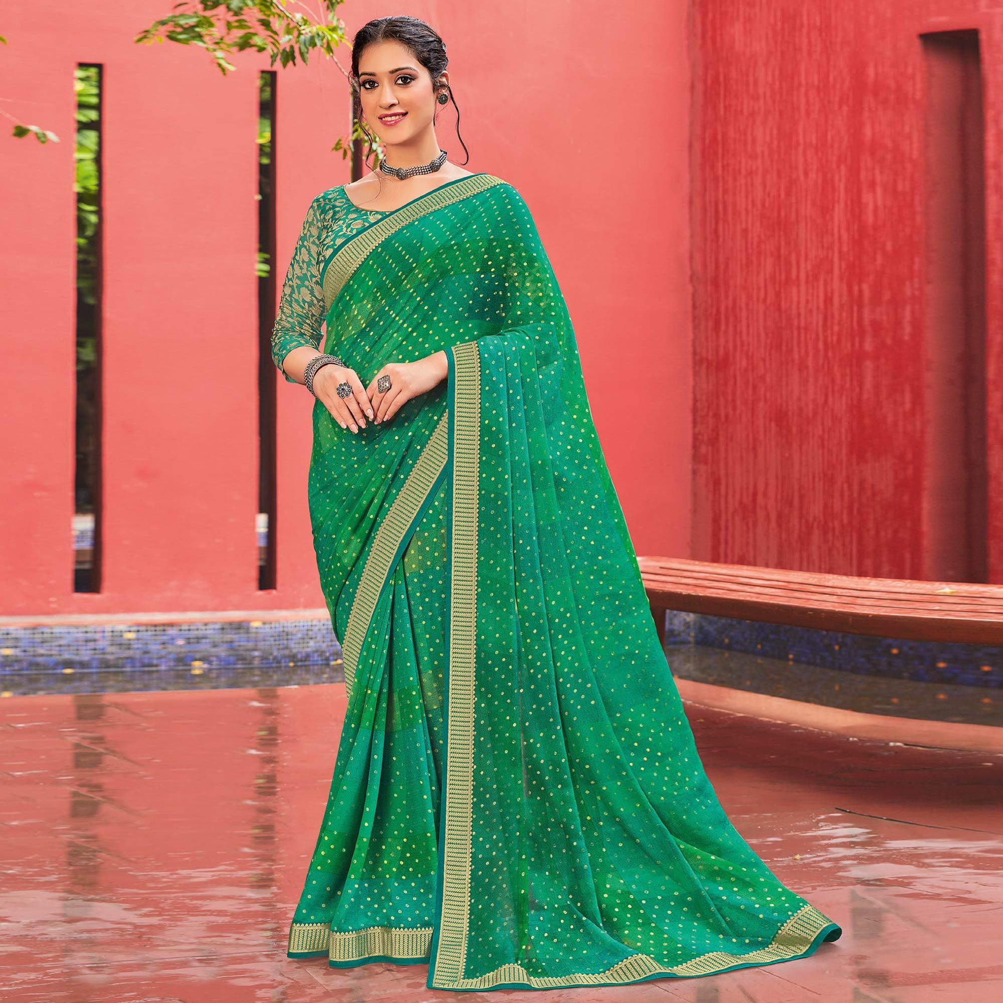 Rama & Green Festive Wear Woven Georgette  Saree - Peachmode