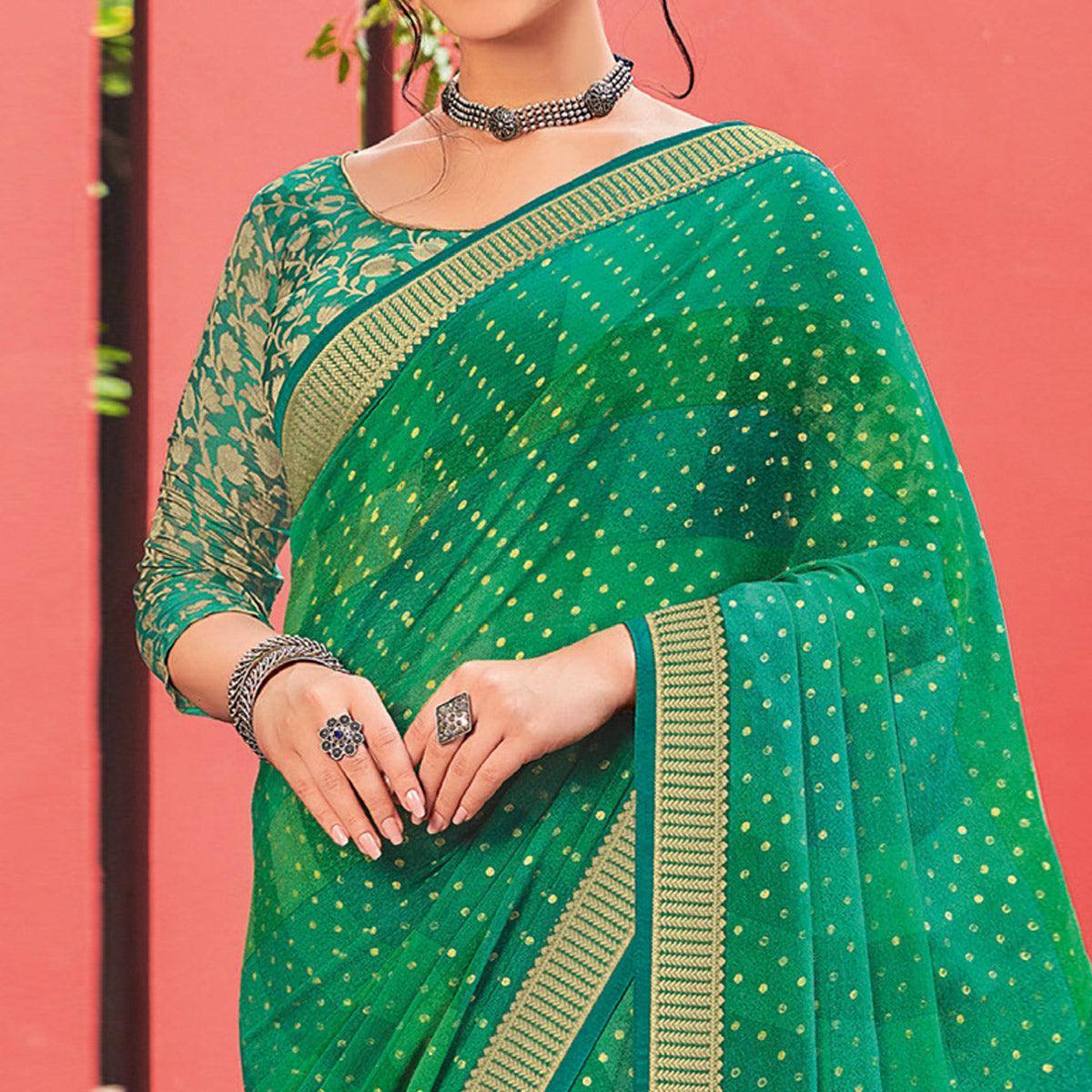 Rama & Green Festive Wear Woven Georgette  Saree - Peachmode
