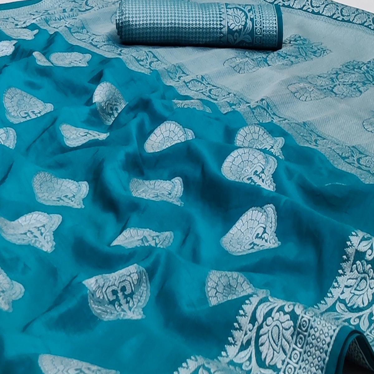 Rama Blue Festive Wear Woven Art Silk Saree - Peachmode