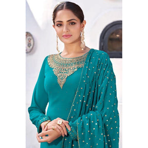 Rama Blue Party Wear Heavy Embroidered Georgette Suit - Peachmode