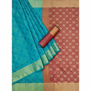 Rama Blue Woven Patola Art Silk Saree - Peachmode