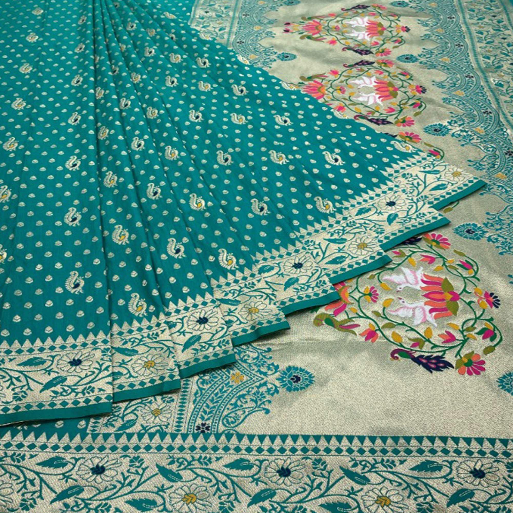 Rama Blue Zari Woven Art Silk Saree - Peachmode