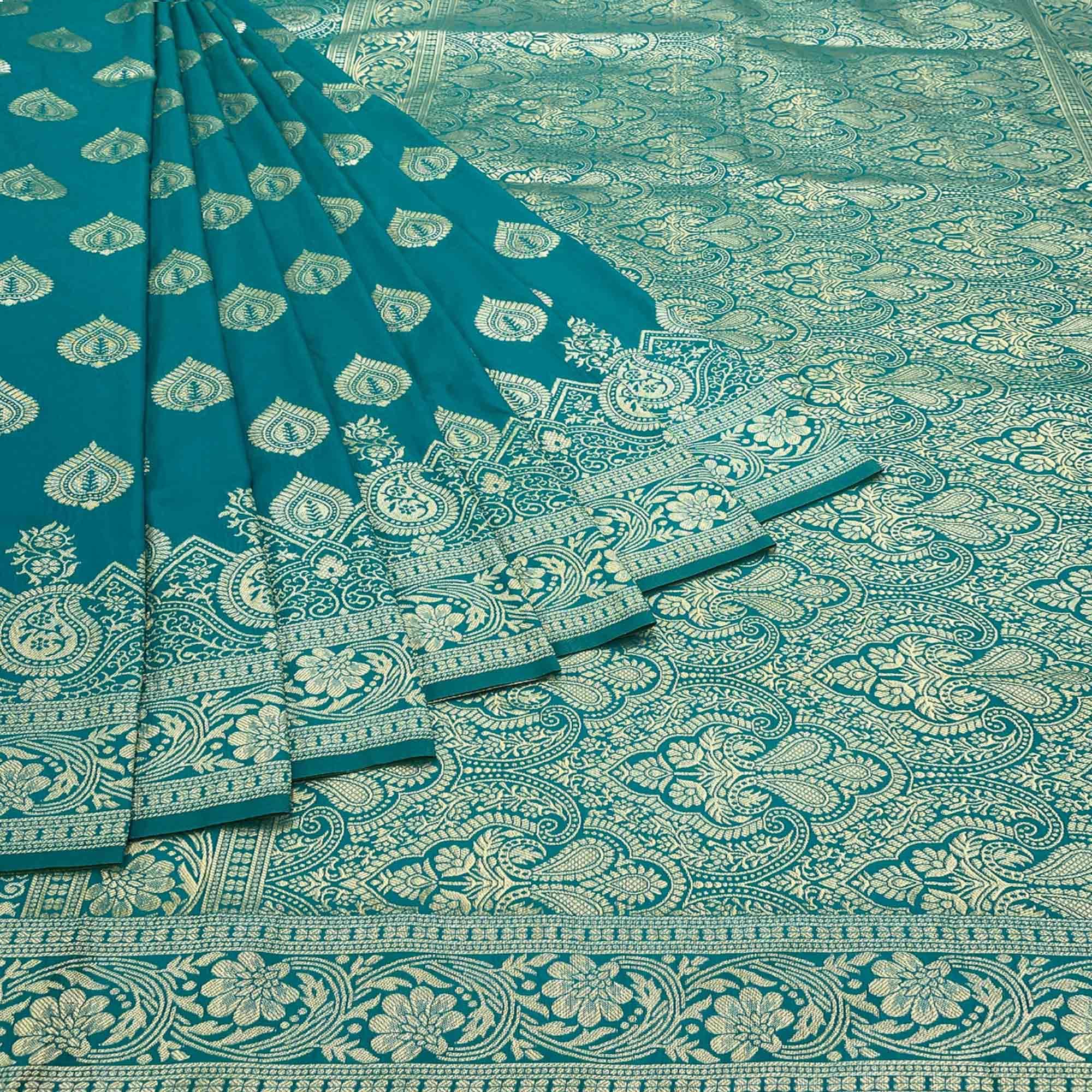 Rama Blue Zari Woven Art Silk Saree - Peachmode