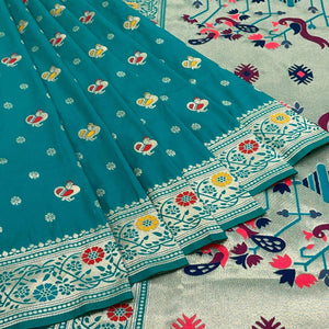 Rama Blue Zari Woven Art Silk Saree - Peachmode