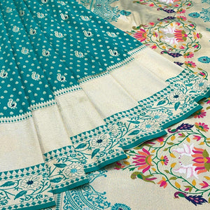 Rama Blue Zari Woven Art Silk Saree - Peachmode