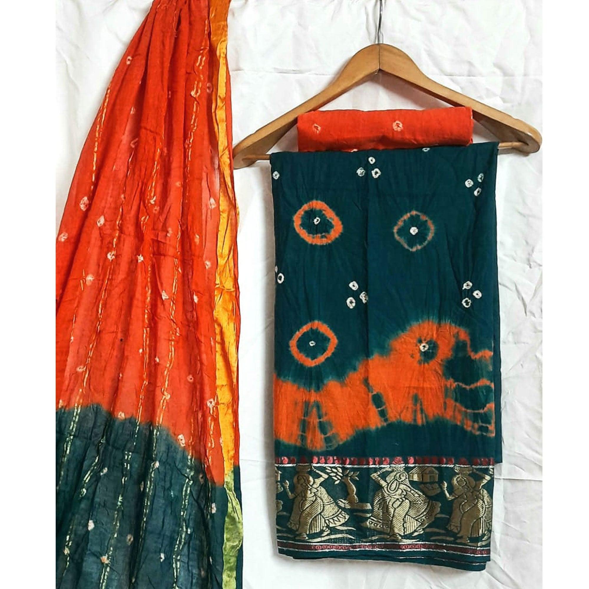 Rama Casual Wear Bandhej And Woven Pure Cotton Dress Material - Peachmode