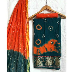 Rama Casual Wear Bandhej And Woven Pure Cotton Dress Material - Peachmode