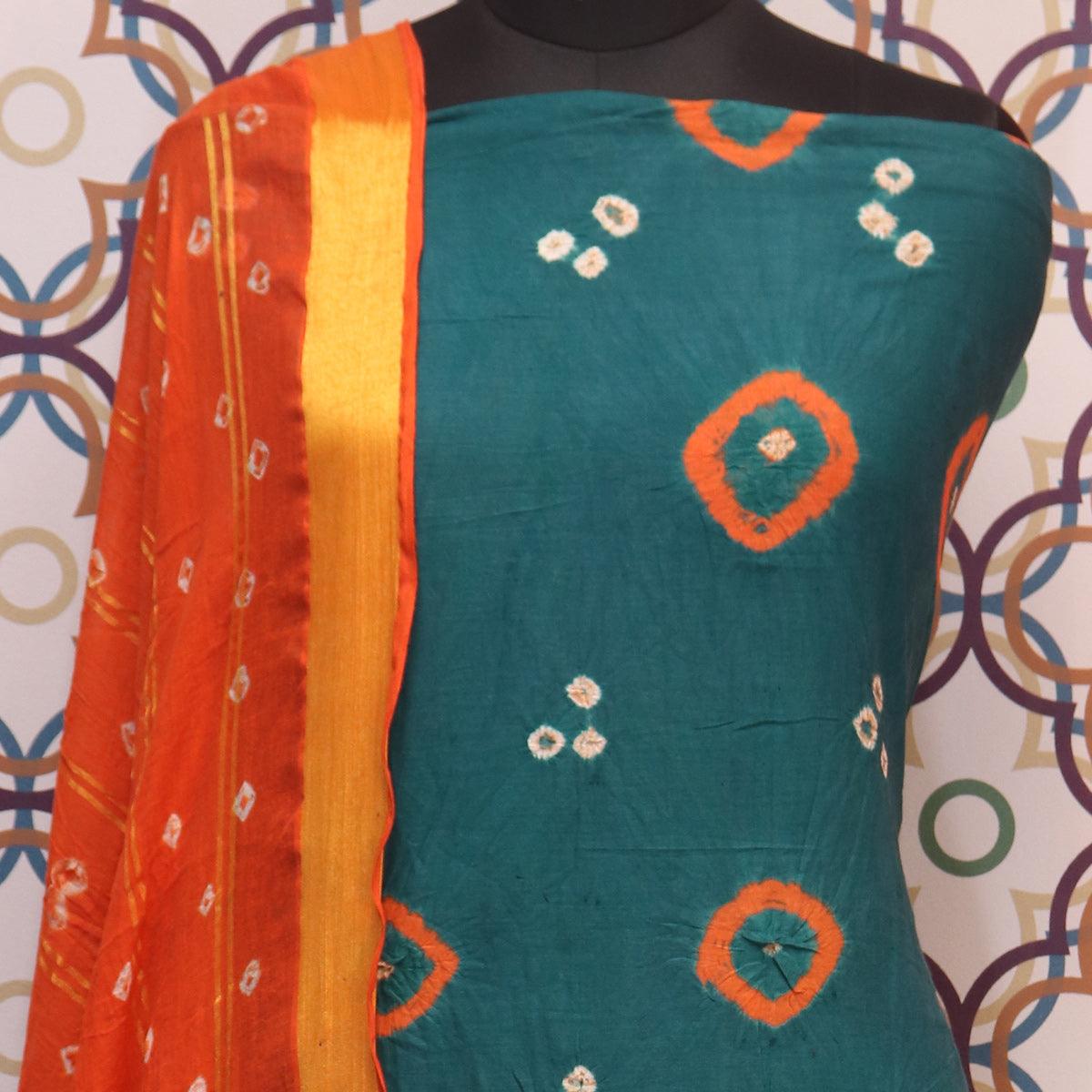Rama Casual Wear Bandhej And Woven Pure Cotton Dress Material - Peachmode