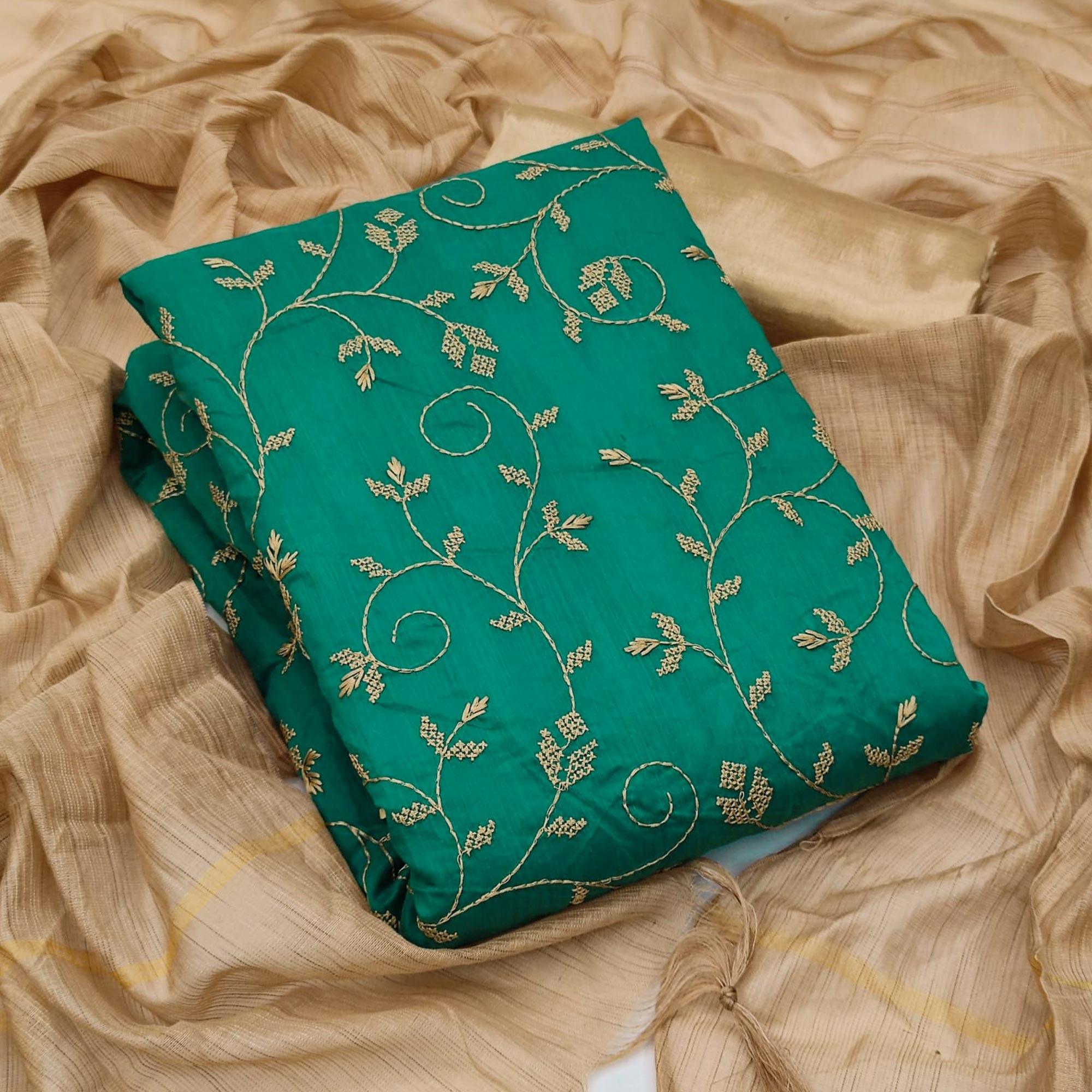 Rama Casual Wear Embroidered Chanderi Dress Material - Peachmode