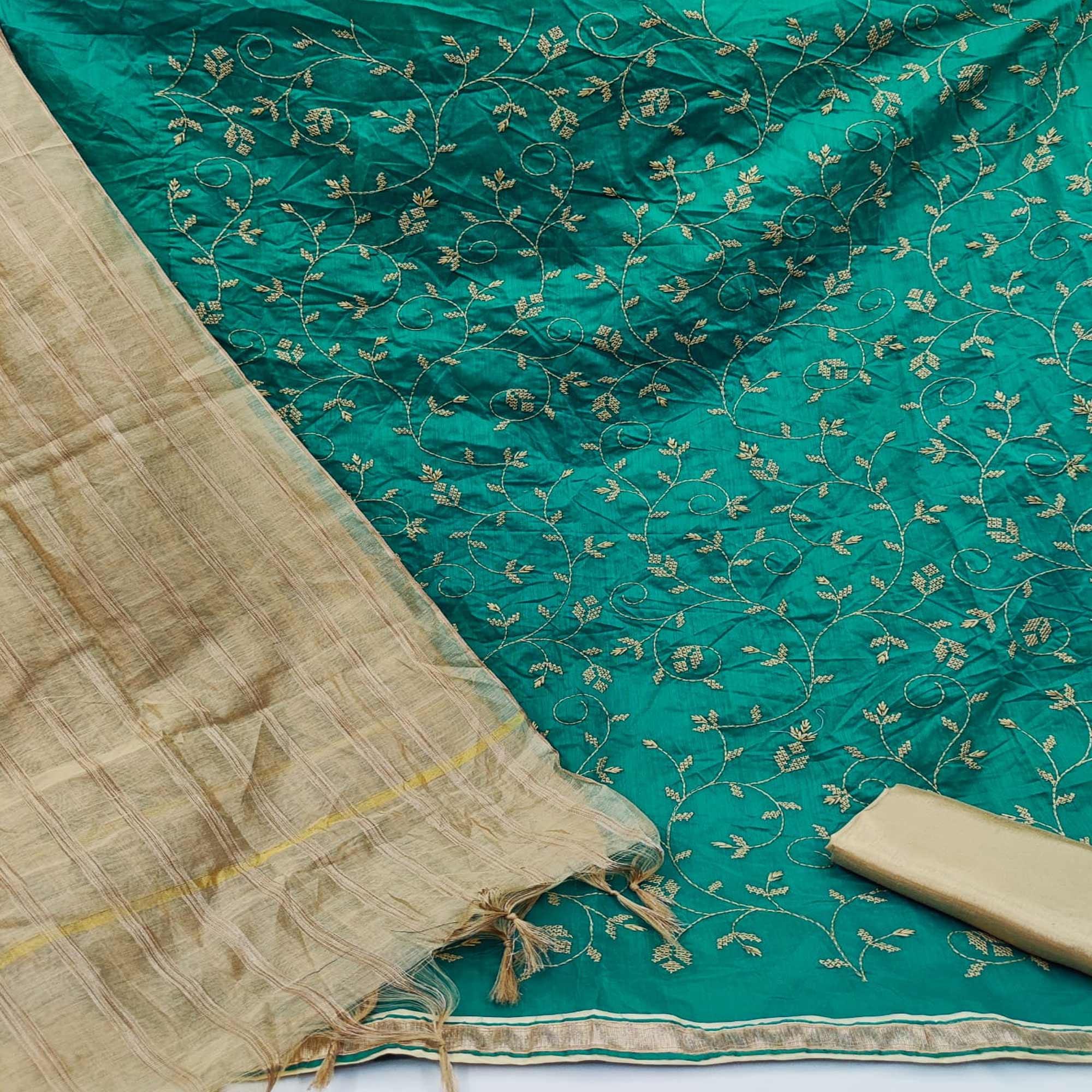 Rama Casual Wear Embroidered Chanderi Dress Material - Peachmode