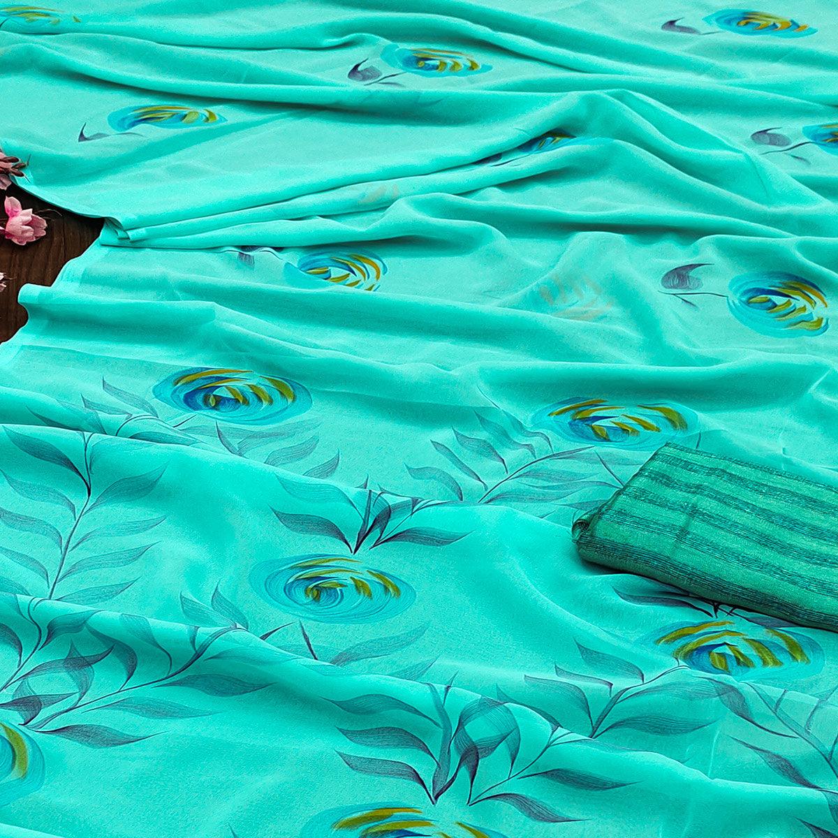 Rama Casual Wear Floral Hand Printed Georgette Saree - Peachmode