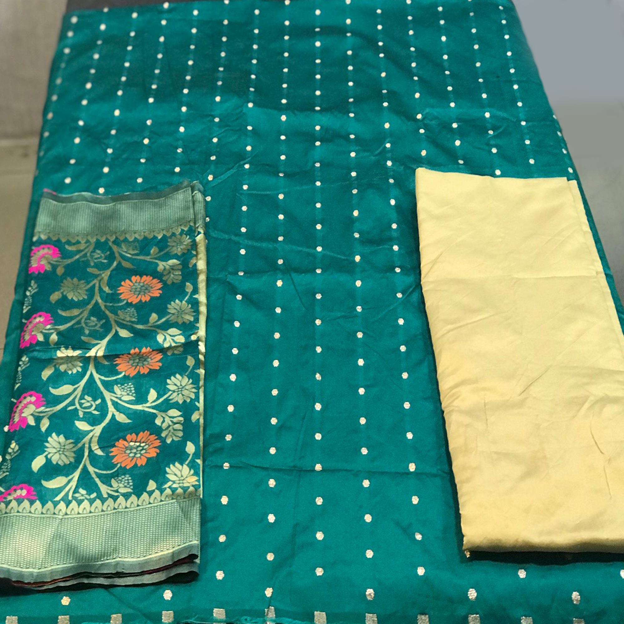 Rama Casual Wear Woven Banarasi Silk Dress Material - Peachmode