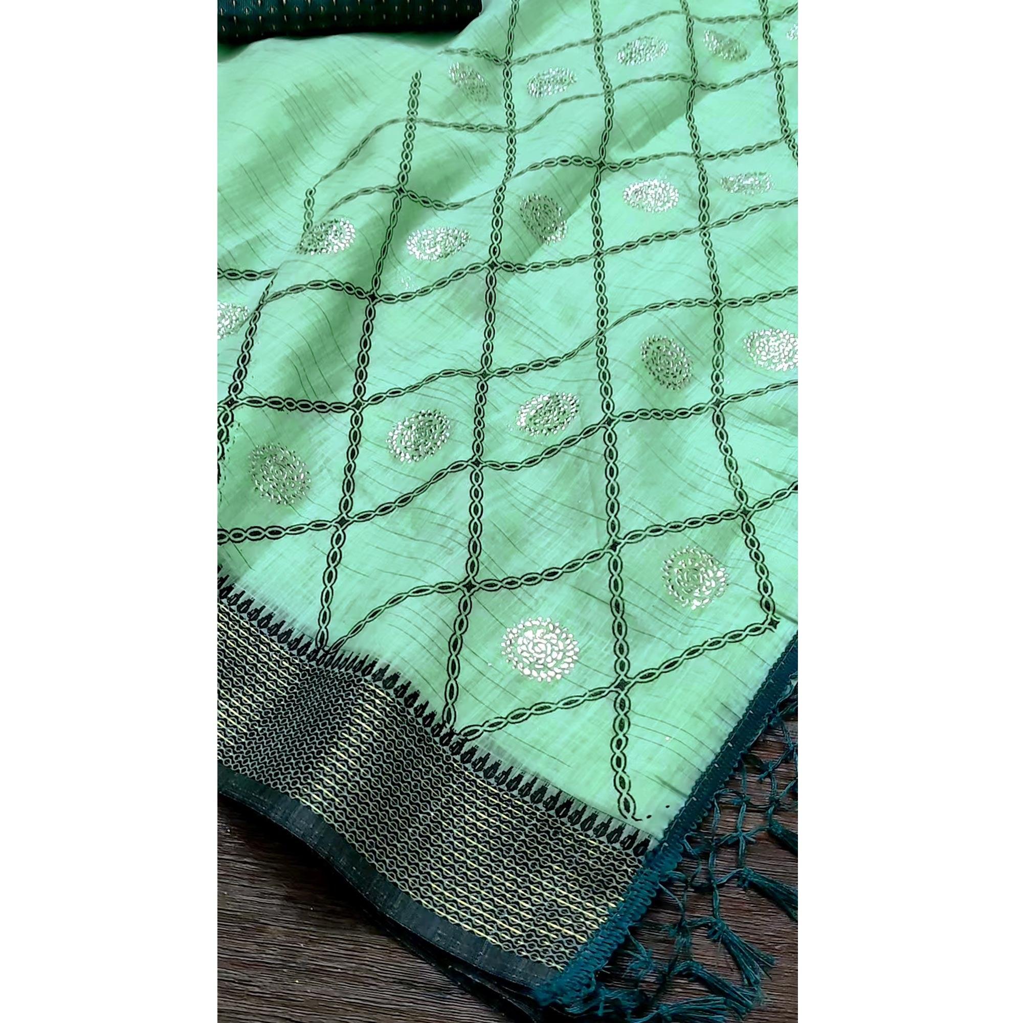 Rama Casual Wear Woven Cotton Saree With Mukaish Work - Peachmode