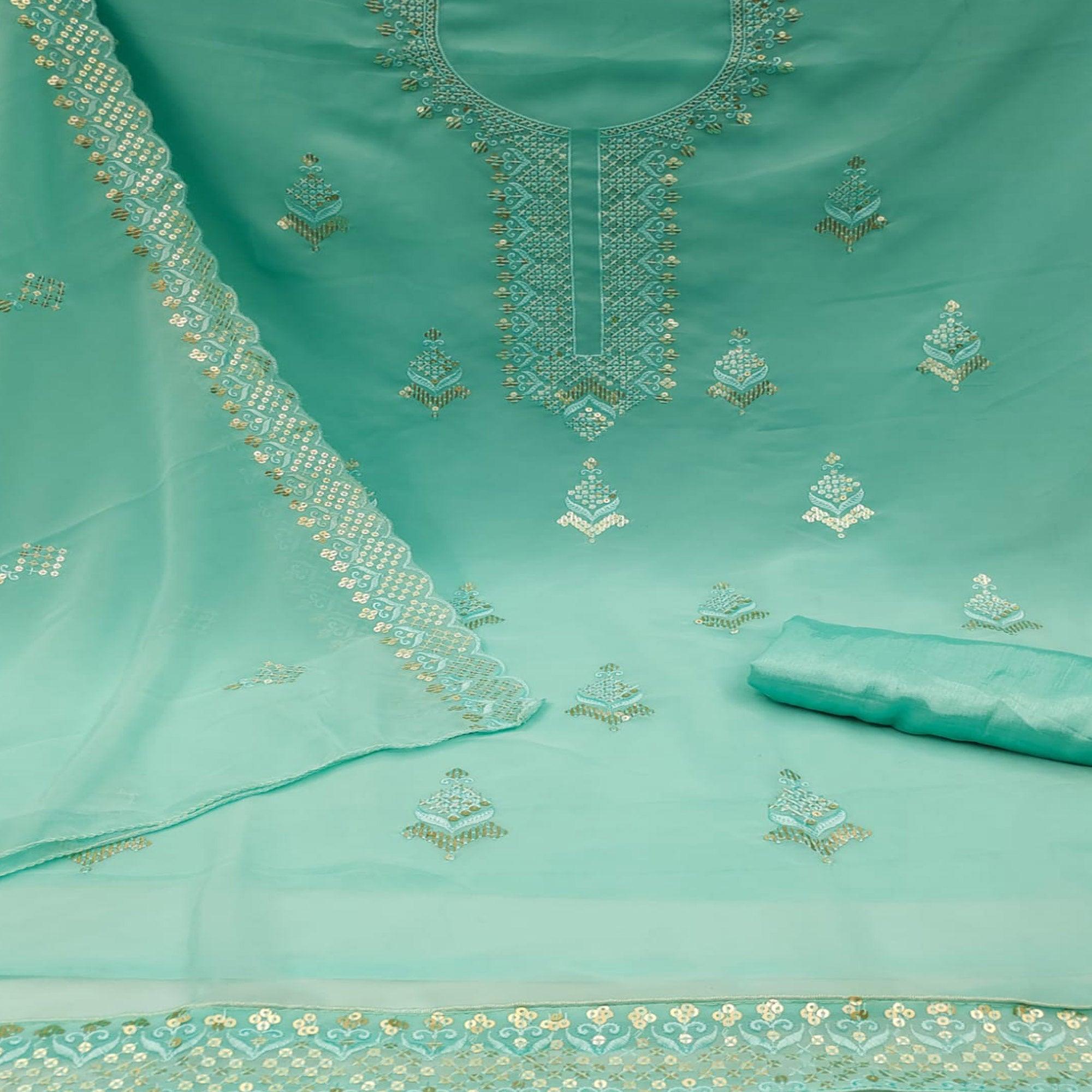 Rama Embroidered Georgette Dress Material - Peachmode