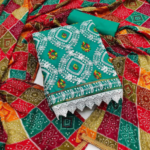 Rama Embroidered Poly Cotton Dress Material - Peachmode