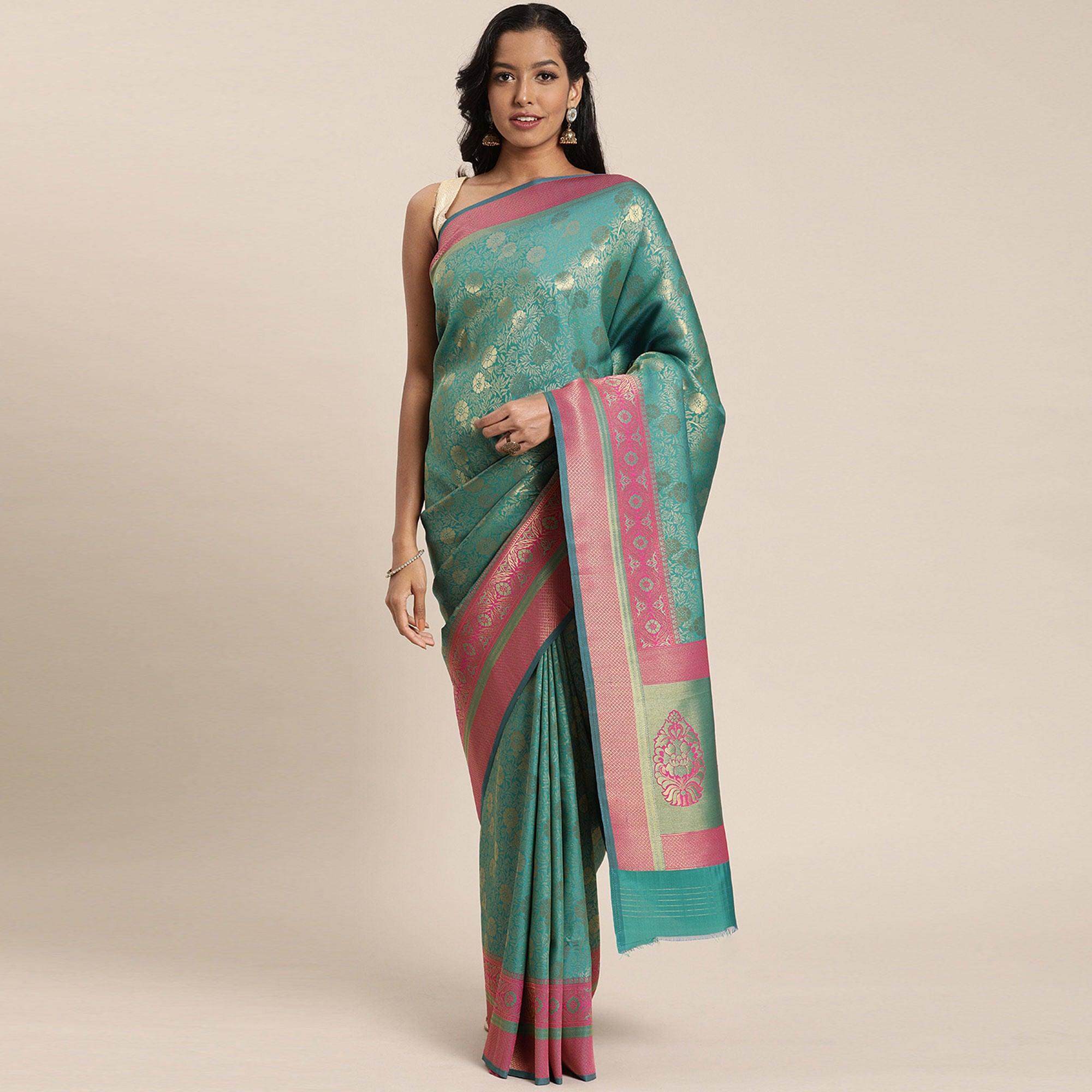 Rama Festive Wear Woven Kanjivaram Silk Saree - Peachmode