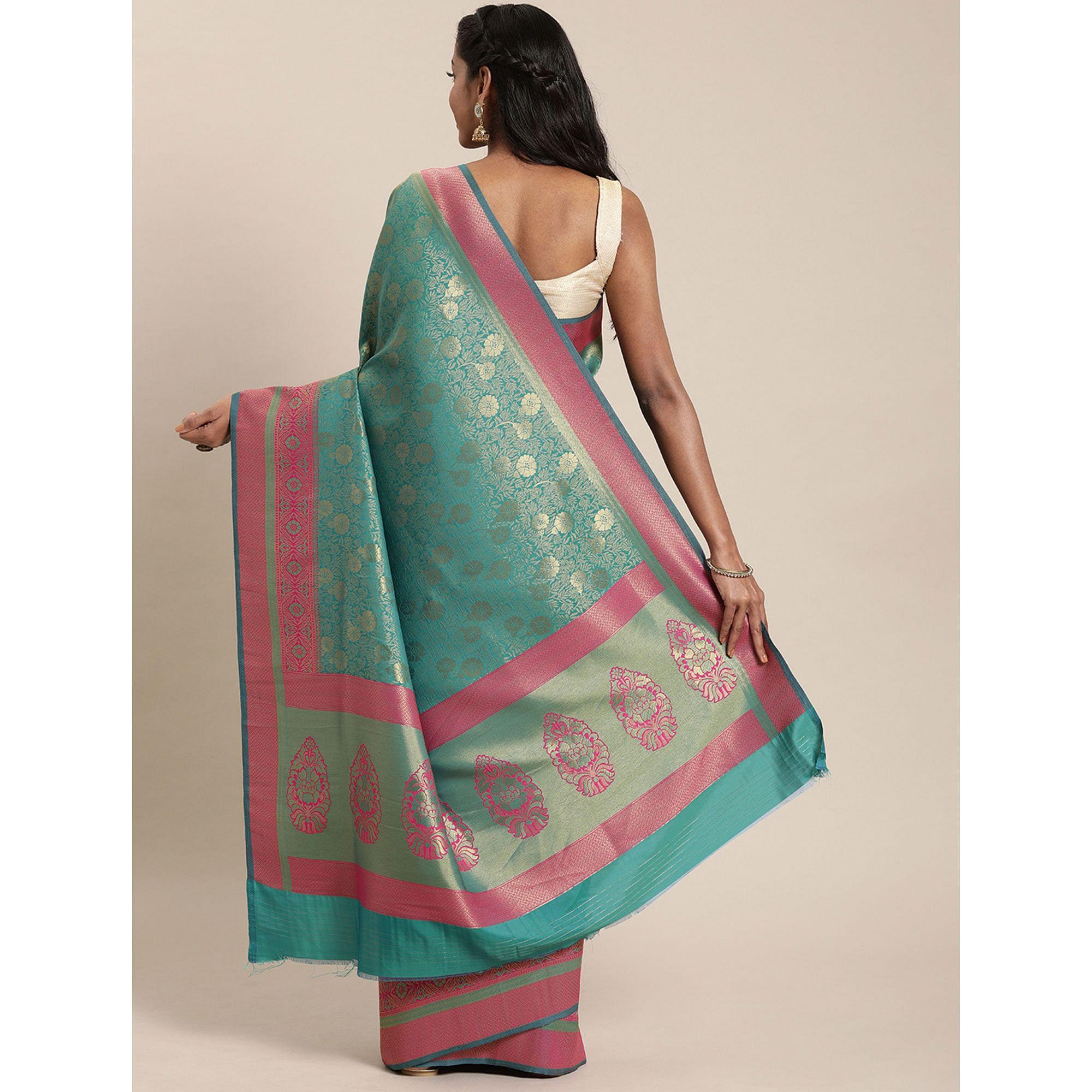 Rama Festive Wear Woven Kanjivaram Silk Saree - Peachmode
