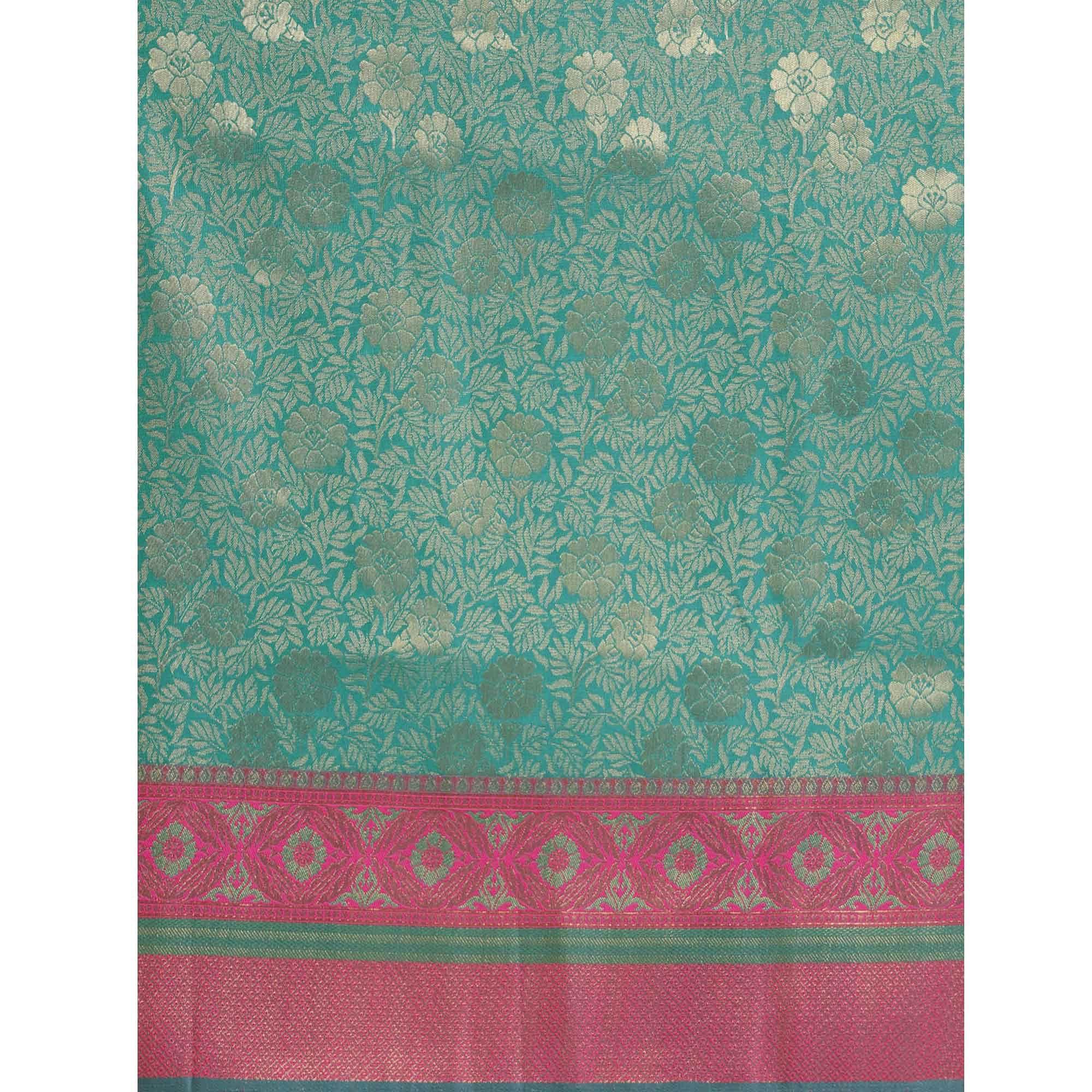 Rama Festive Wear Woven Kanjivaram Silk Saree - Peachmode