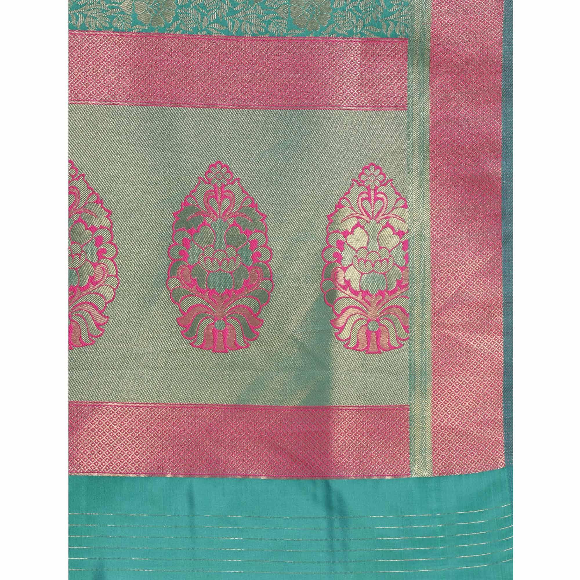 Rama Festive Wear Woven Kanjivaram Silk Saree - Peachmode