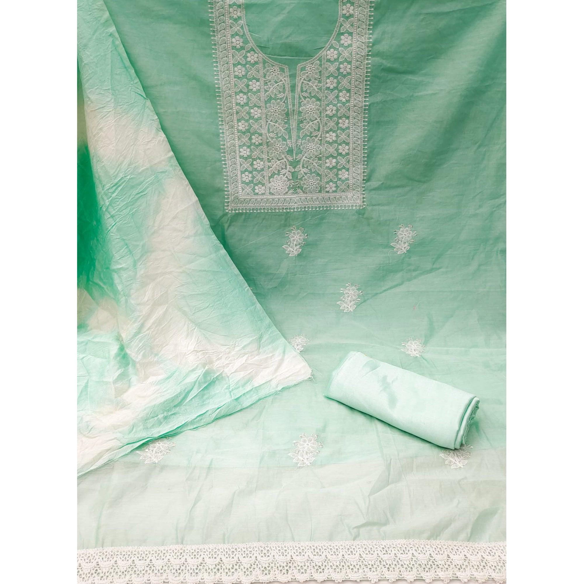 Rama Floral Embroidered Chanderi Dress Material - Peachmode