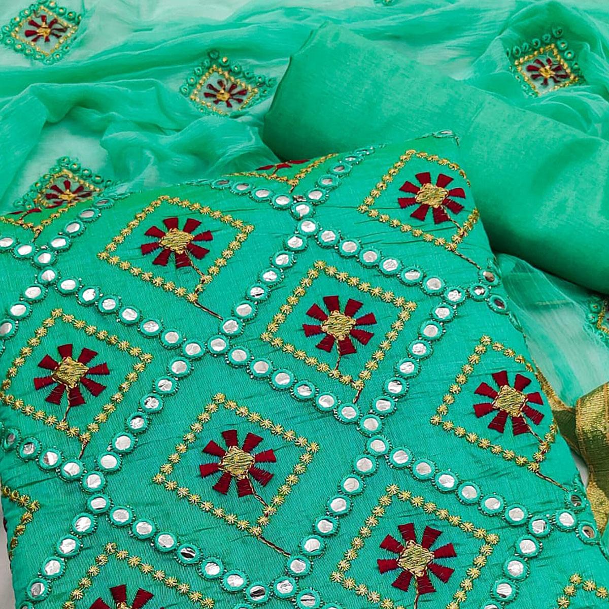 Rama Green Embroidered Modal Dress Material - Peachmode