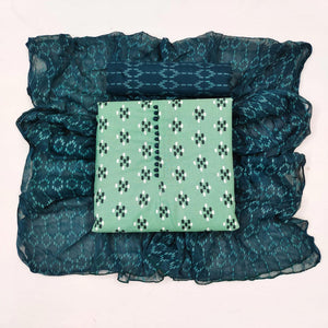 Rama Green Ikkat Printed Poly Cotton Dress Material - Peachmode