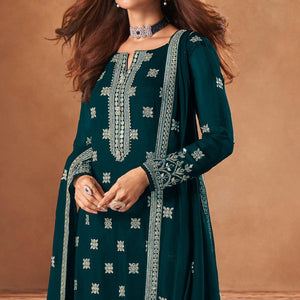 Rama Green Partywear Designer Floral Embroidered Georgette Palazzo Suit - Peachmode