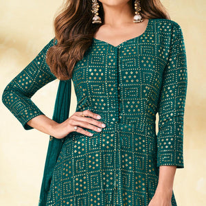 Rama Green Partywear Embellished With Embroidered Georgette Palazzo Suit - Peachmode