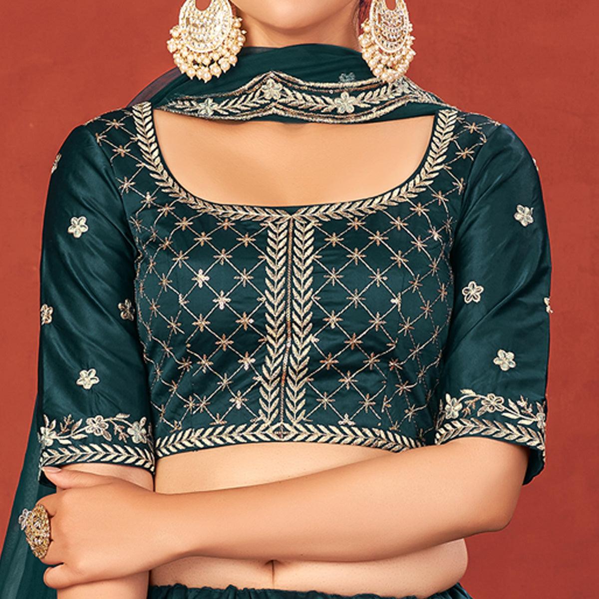 Rama Green Partywear Sequence Embroidered Art Silk Lehenga Choli - Peachmode