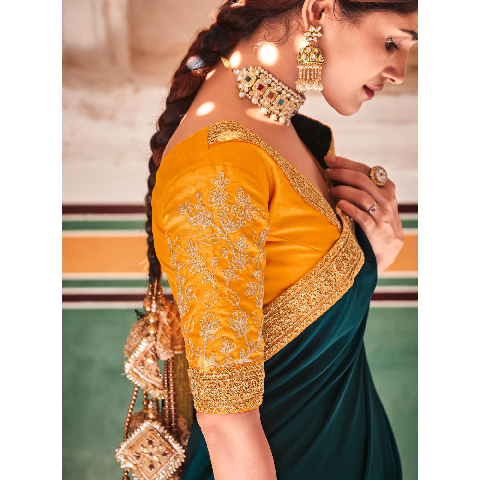 Rama Green Partywear Silk Saree - Peachmode